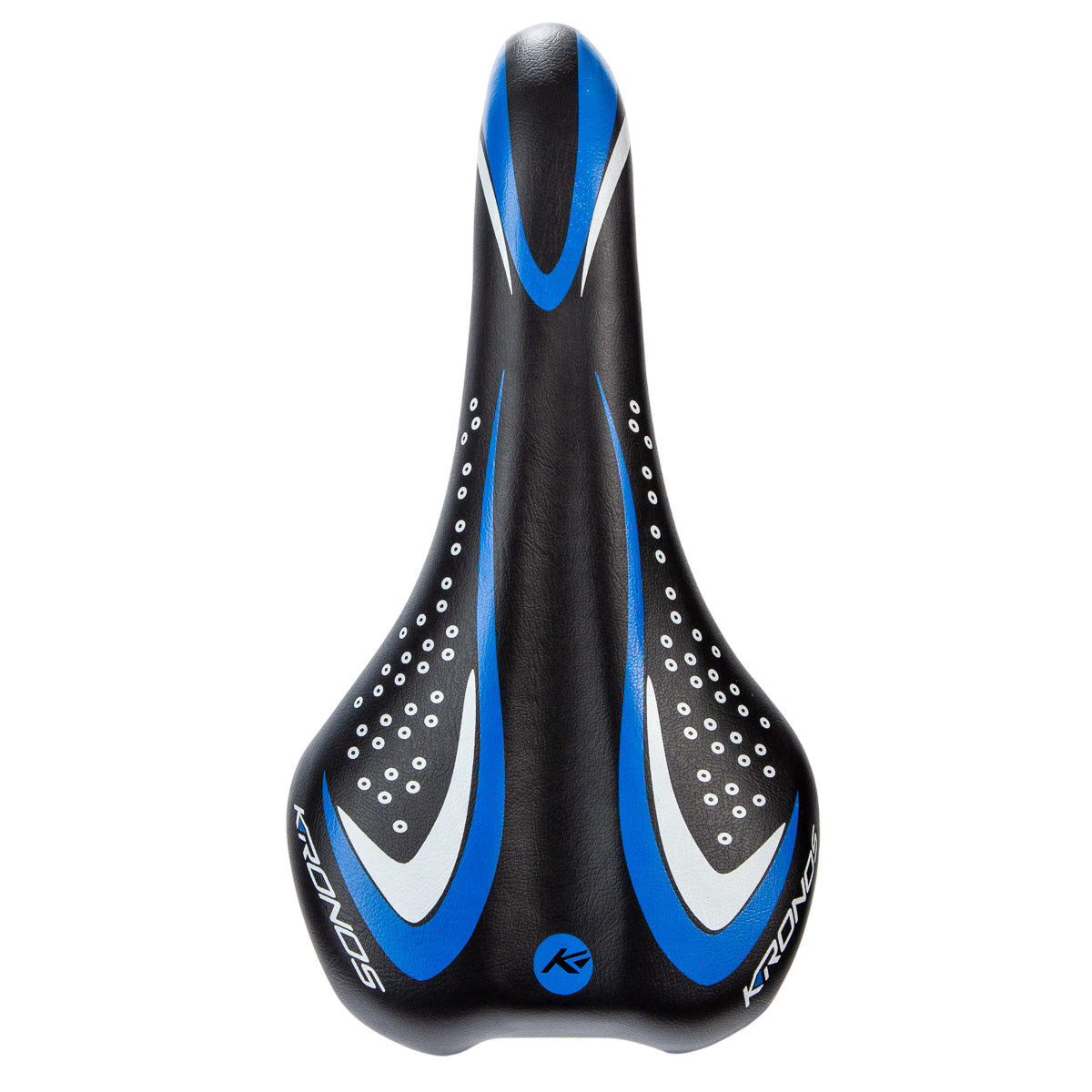 Asiento para bicicleta de montaña Kronos con broche 270x140 mm Negro-azul-blanco