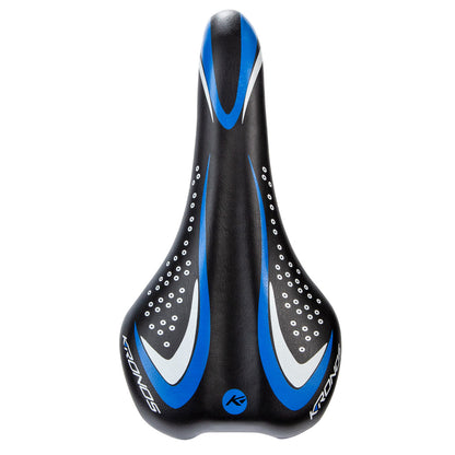 Asiento para bicicleta de montaña Kronos con broche 270x140 mm Negro-azul-blanco