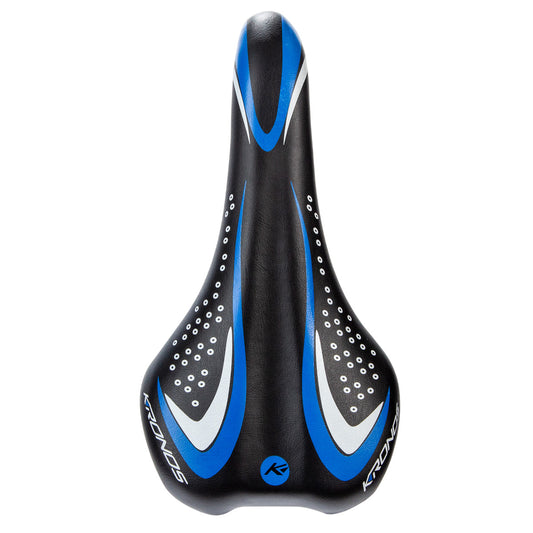 Asiento para bicicleta de montaña Kronos con broche 270x140 mm Negro-azul-blanco