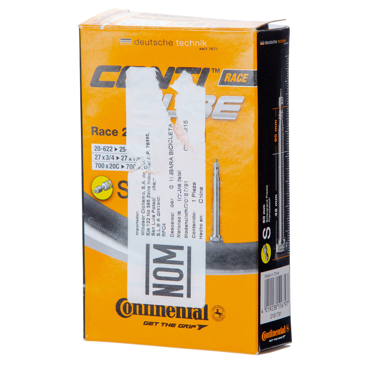 Cámara para bicicleta de ruta Continental Race R700x25c VF 60 mm Negro