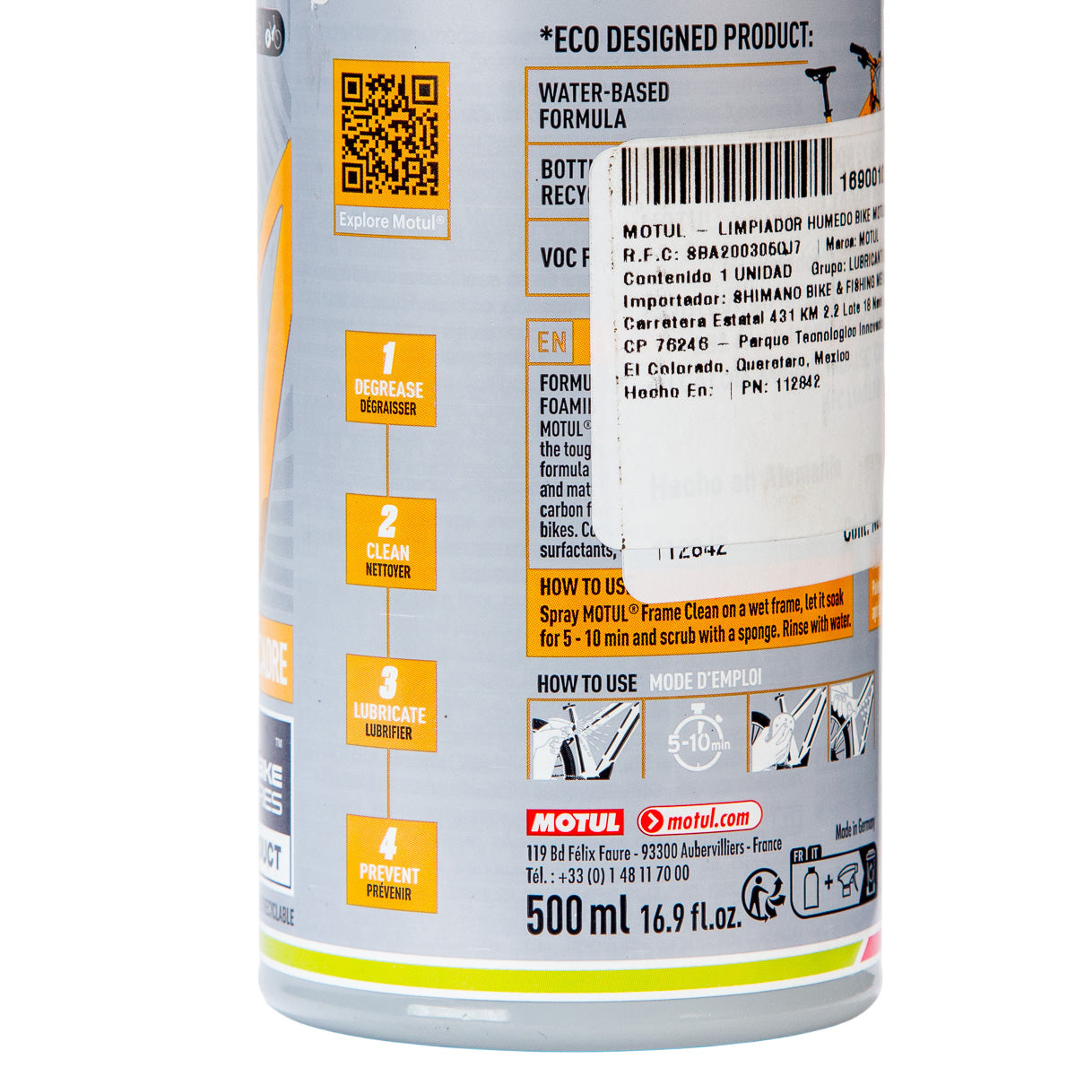 Limpiador húmedo para cuadro de bicicleta Motul Frame Clean 500 ml Gris