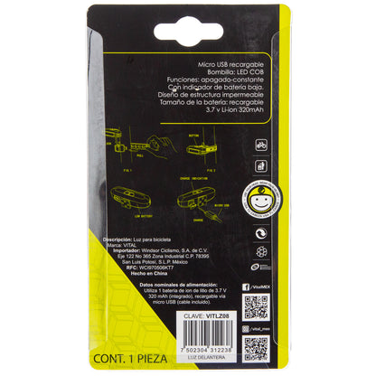 Luz trasera para bicicleta Vital Led 3 Modos 60 Lúmenes Negro-amarillo