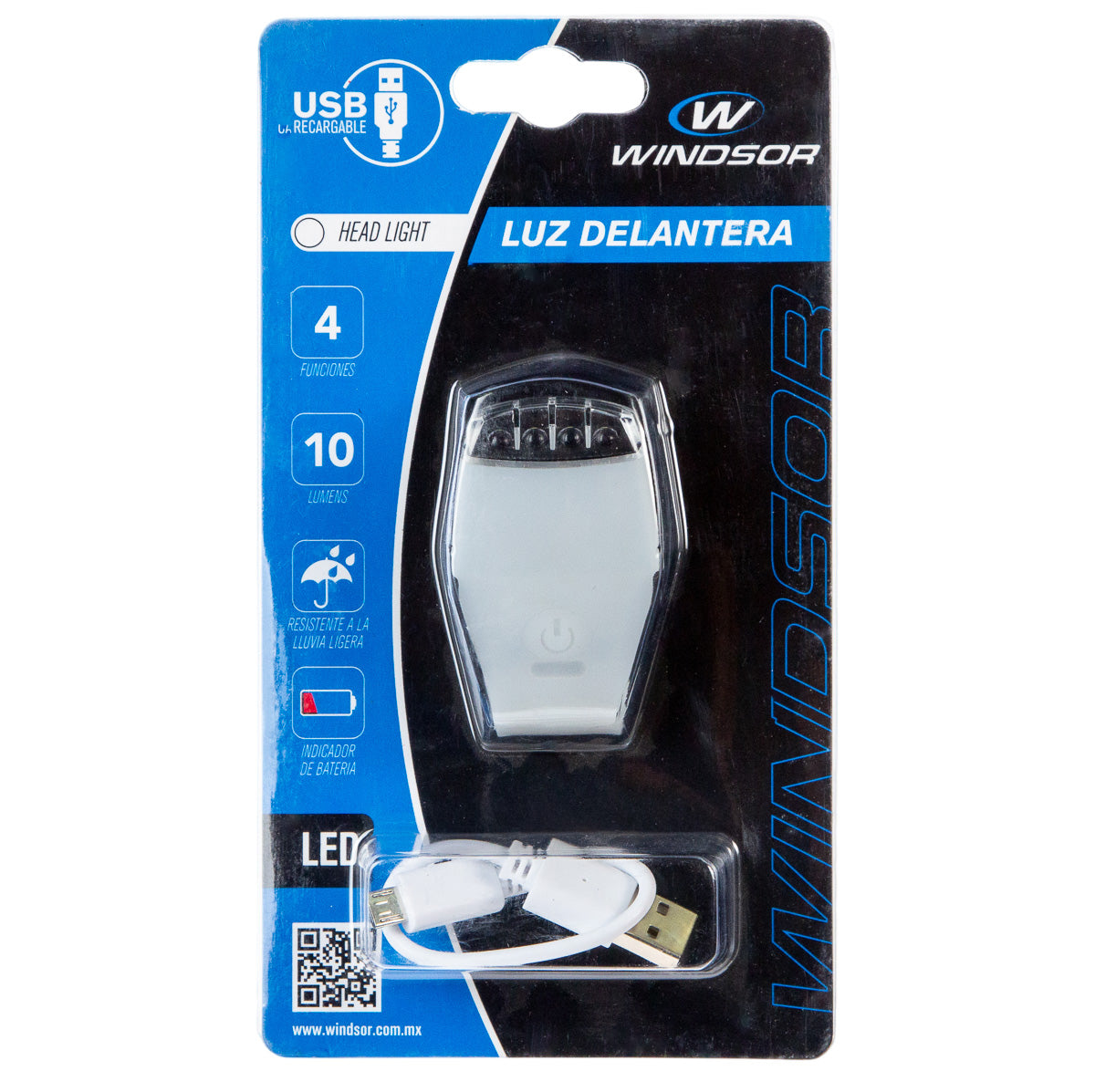 Luz delantera para bicicleta Windsor 10 lúmenes 4 funciones Blanco-negro
