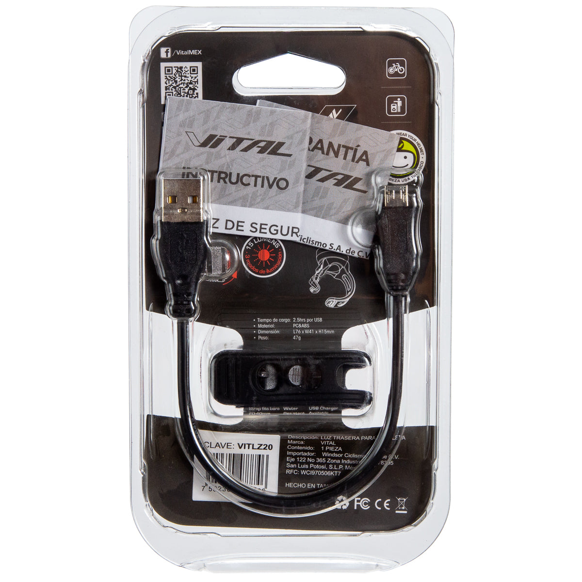 Luz trasera para bicicleta Vital Ruby Diamond 3 modos 15 lúmenes