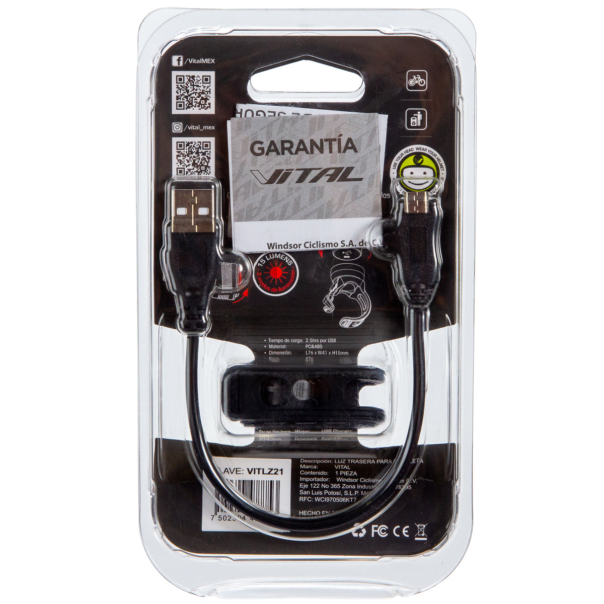 Luz trasera para bicicleta Vital Ruby Diamond 3 modos 15 lúmenes