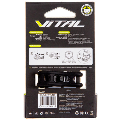 Luz trasera para bicicleta Vital Pro 2 modos Luz roja Negro-rojo
