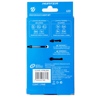 Luz trasera y delantera para bicicleta Hunter Set 300 lúmenes-10 lúmenes USB-C Negro
