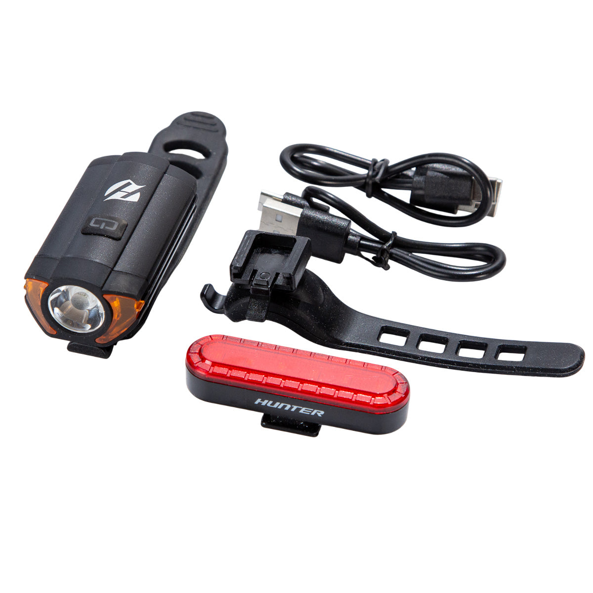 Luz trasera y delantera para bicicleta Hunter Set 300 lúmenes-10 lúmenes USB-C Negro
