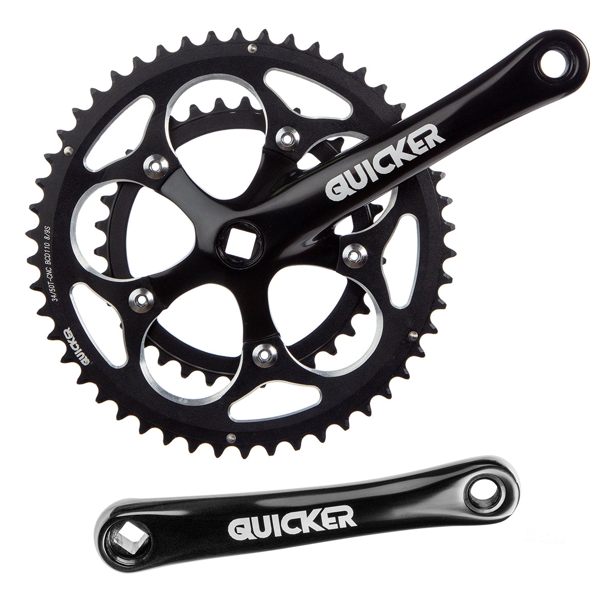 Multiplicación doble para bicicleta de ruta Quicker 2x8 9v 34 50d 170mm 9/16" Eje cuadrado Negro