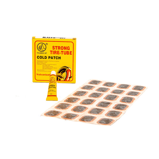 Parches para cámara de bicicleta Thumbs Up Cold Patch Vulcanization 24 unidades - rectangulares (24 x 33 mm) - cemento 6 ml Amarillo