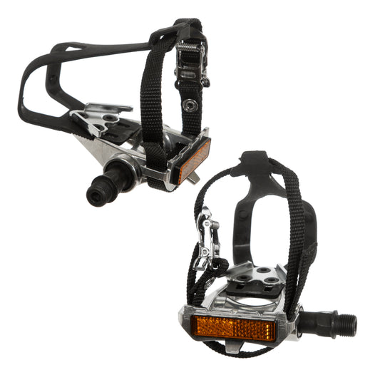 Pedales para bicicleta de ruta y media carrera con punteras Windsor 9 16